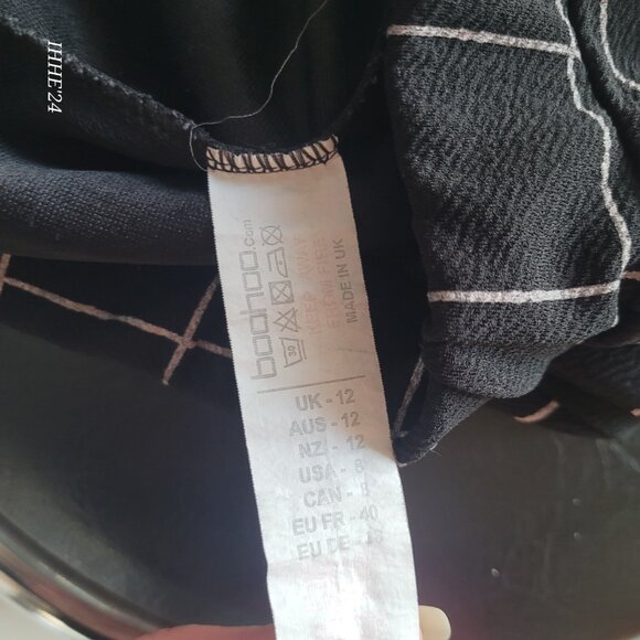 Boohoo Womens Black & White Checkered High-Waisted Trousers Size 8 - Picture 3 of 8